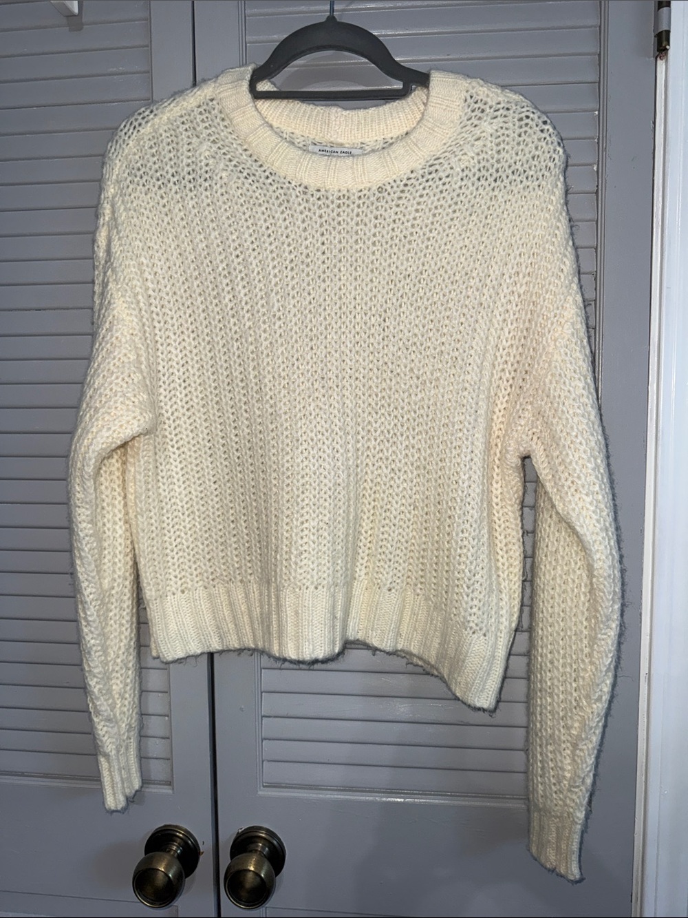 American Eagle Outfitters Cream Chunky Crewneck Sweater